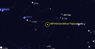 Comet 45P’s sky position on December 30th, 2016. Image: theskylive.com via EarthSky